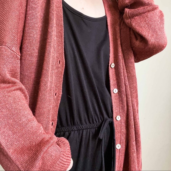 NWT oversized button linen cardigan in brick - Picture 8 of 10